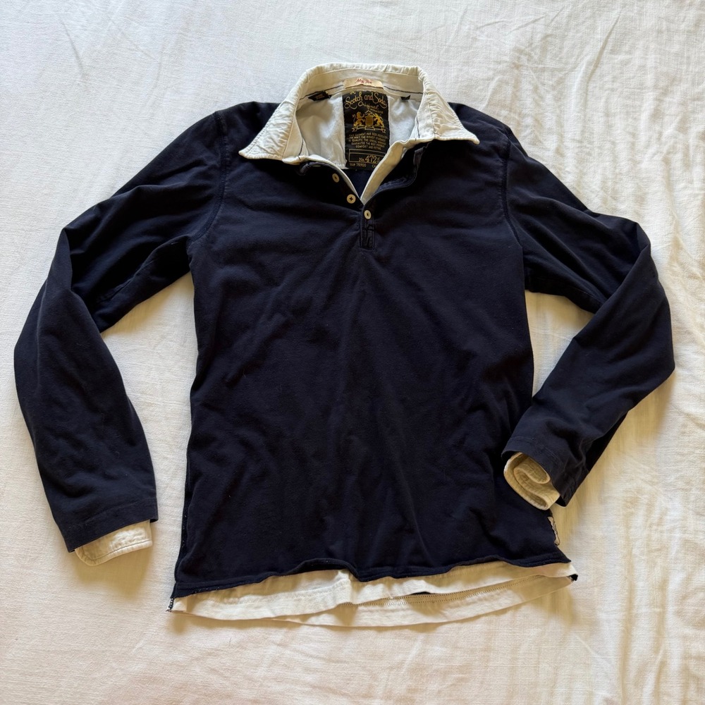 Scotch & Soda Rugby Shirt Navy Blue White Collar Long Sleeve Size L - Picture 8 of 8